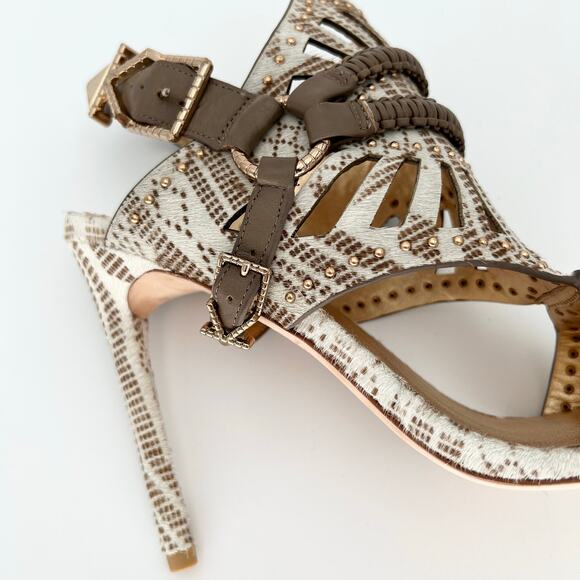 IVY KIRZHNER Valentin Studded Cutout Calf Hair Sandals US 10 Ankle Strap Heels - Picture 8 of 13